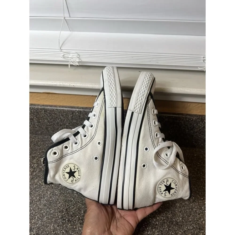 Converse All Star Big Kids Junior Sz 4 White/Black High Top Lace Up Sneaker Shoe